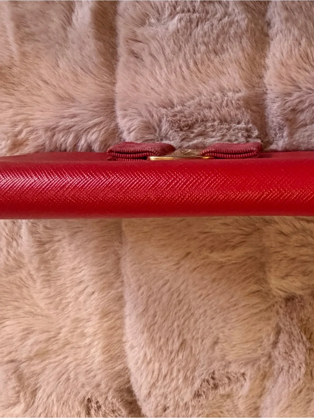 Salvatore Ferragamo Red Leather Vara Bow Wallet with Gold Hardware
